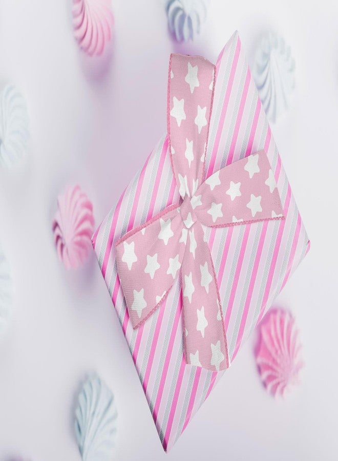YKW 2 Rolls Baby Girl Ribbon Set, 2.5" Wide Satin Wired Edge Ribbons, Pink Stork Star Pattern, 2 Rolls x 5 Yards Each for Newborn Decorations, Baby Shower, Nursery Decor (10 Yards Total) - Image 5